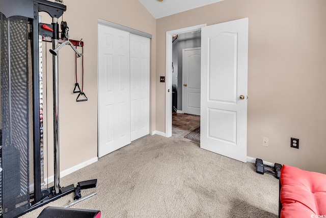 7977 Leeward Ln, Murrells Inlet, SC 29576 - unfurnished bedroom with carpet floors, a closet, and lofted ceiling