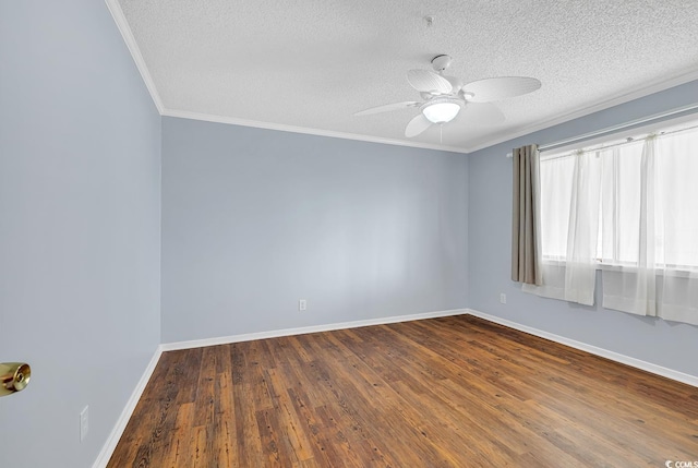 4350 Intracoastal Dr Unit 1403, Little River, SC 29566 - empty room featuring a textured ceiling, a ceiling fan, ornamental molding, and dark wood-style floors