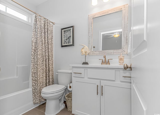 143 Enclave Pl, Pawleys Island, SC 29585 - bathroom featuring vanity, shower / bath combo, tile patterned floors, and ceiling fan