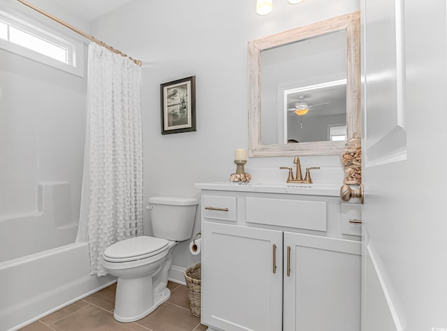 143 Enclave Pl, Pawleys Island, SC 29585 - full bathroom with vanity, tile patterned floors, shower / bath combo with shower curtain, and a ceiling fan