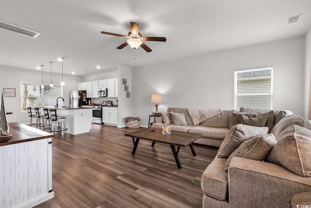 1404 Bellaria Way, Myrtle Beach, SC 29579 - living room with ceiling fan, dark wood finished floors, and recessed lighting