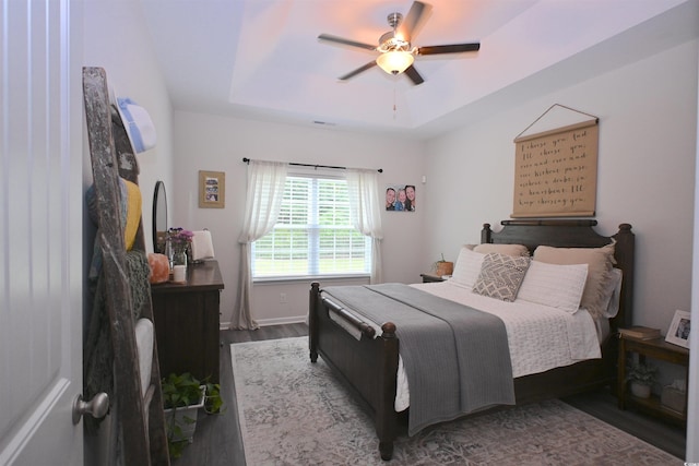 523 Charlton Blvd, Georgetown, SC 29440 - bedroom with wood finished floors, a raised ceiling, and ceiling fan