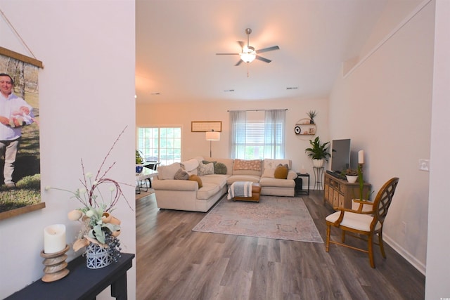 523 Charlton Blvd, Georgetown, SC 29440 - living room with wood finished floors and a ceiling fan