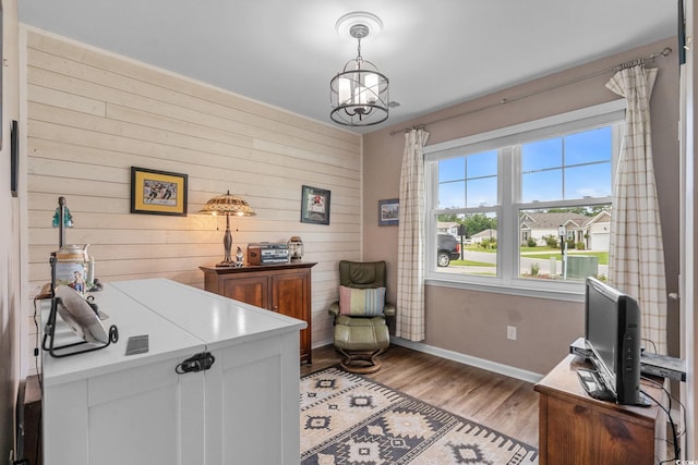 208 Forestbrook Cove Cir, Myrtle Beach, SC 29588 - office space featuring wood finished floors, wooden walls, and a chandelier