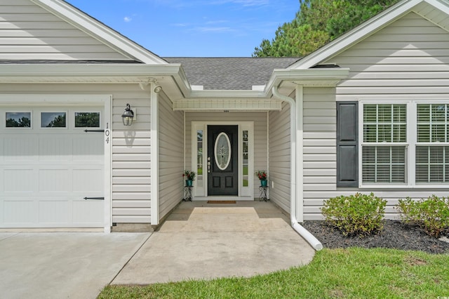 104 Fox Trot Dr, Galivants Ferry, SC 29544 - property entrance with a shingled roof and a garage