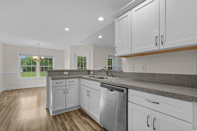 104 Fox Trot Dr, Galivants Ferry, SC 29544 - kitchen featuring dishwasher, light wood-style floors, healthy amount of natural light, a chandelier, and recessed lighting
