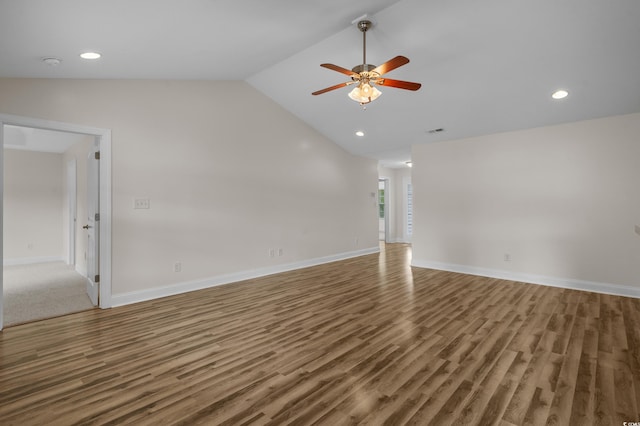 104 Fox Trot Dr, Galivants Ferry, SC 29544 - empty room featuring wood finished floors, ceiling fan, vaulted ceiling, recessed lighting, and a smoke detector