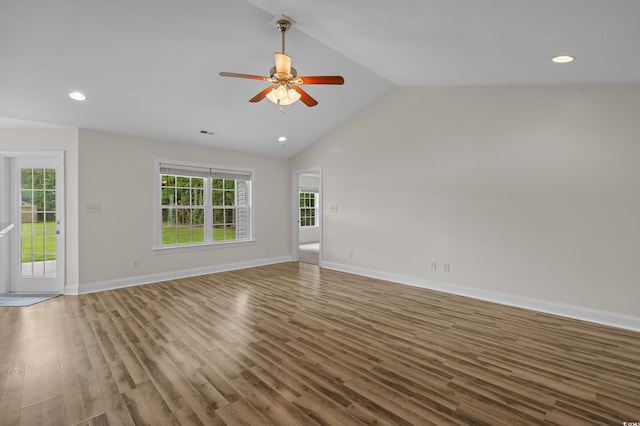 104 Fox Trot Dr, Galivants Ferry, SC 29544 - unfurnished living room featuring wood finished floors, lofted ceiling, a ceiling fan, and recessed lighting