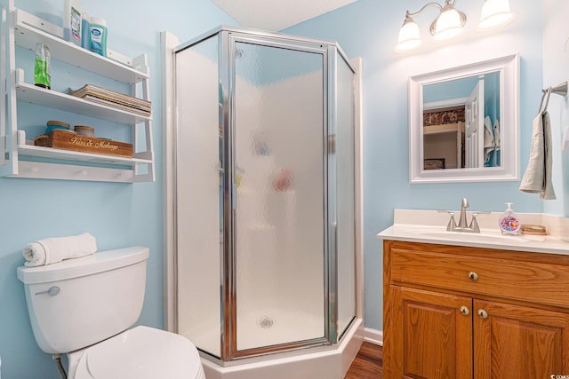 906 Hope Cir, Conway, SC 29527 - full bathroom with vanity, a shower stall, and wood finished floors