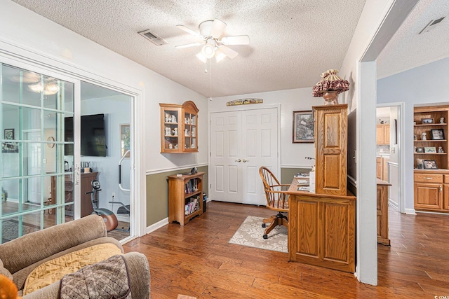 906 Hope Cir, Conway, SC 29527 - home office featuring a textured ceiling, a ceiling fan, and wood finished floors