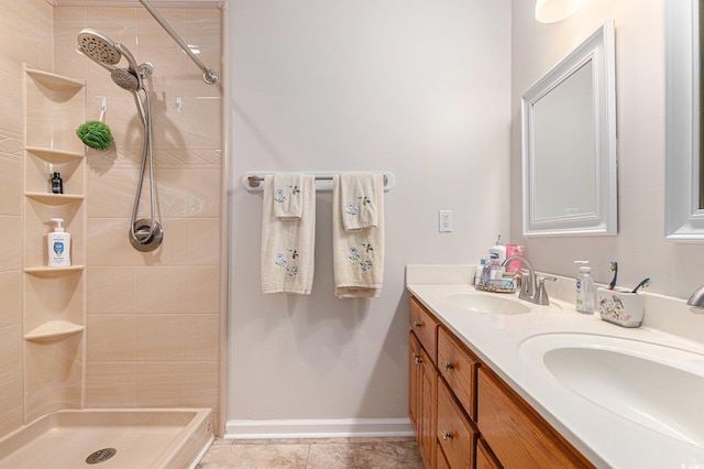 906 Hope Cir, Conway, SC 29527 - full bath featuring double vanity, tiled shower, and tile patterned floors