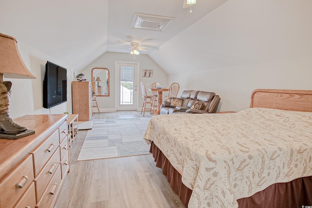 115A 8th Ave N, Surfside Beach, SC 29575 - bedroom with access to outside, vaulted ceiling, light wood-style flooring, and ceiling fan