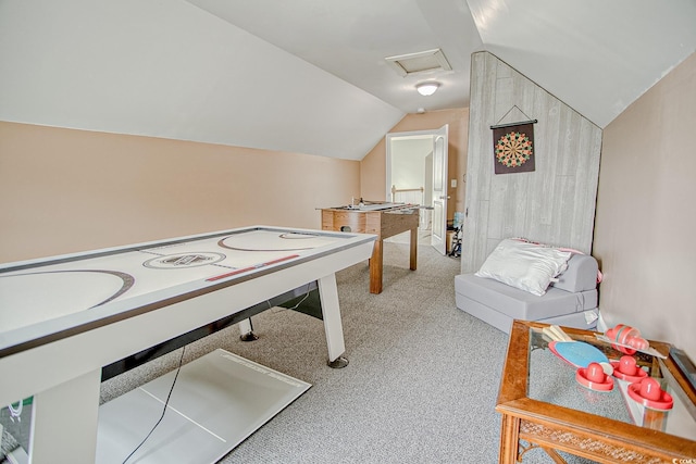 115A 8th Ave N, Surfside Beach, SC 29575 - rec room with lofted ceiling, carpet, and attic access