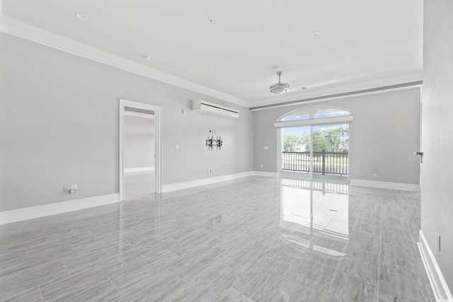 257 Venice Way Unit 2201, Myrtle Beach, SC 29577 - empty room featuring crown molding, a wall mounted air conditioner, and light wood-style flooring