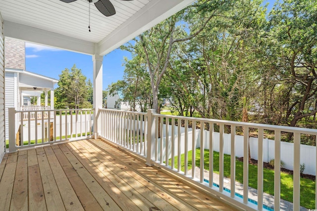 1712 26th Ave N, North Myrtle Beach, SC 29582 - wooden deck with ceiling fan and a fenced backyard