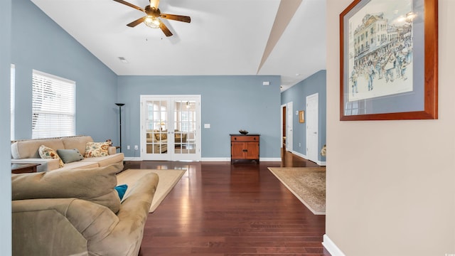 173 Knight Cir Unit 1, Pawleys Island, SC 29585 - living room with ceiling fan and dark wood-type flooring