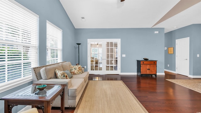 173 Knight Cir Unit 1, Pawleys Island, SC 29585 - living room featuring vaulted ceiling, wood finished floors, and a ceiling fan