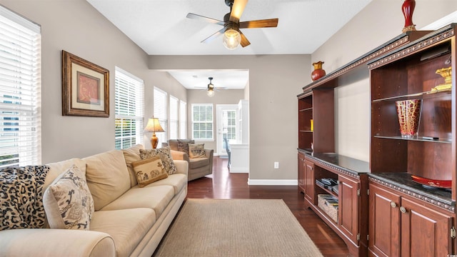 173 Knight Cir Unit 1, Pawleys Island, SC 29585 - living room featuring a ceiling fan and dark wood-type flooring