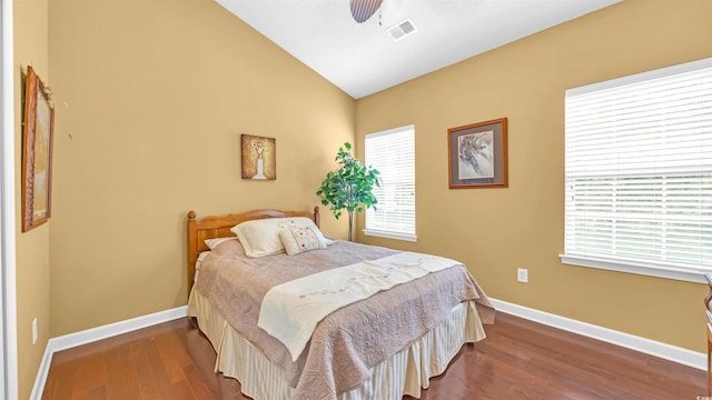 173 Knight Cir Unit 1, Pawleys Island, SC 29585 - bedroom with wood finished floors, vaulted ceiling, and ceiling fan