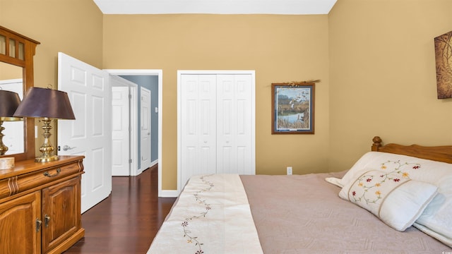 173 Knight Cir Unit 1, Pawleys Island, SC 29585 - bedroom with dark wood-style flooring, a closet, and a high ceiling
