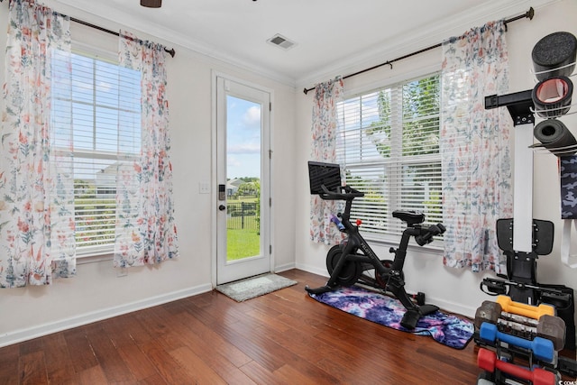 617 Carolina Farms Blvd, Myrtle Beach, SC 29579 - workout room with crown molding and wood finished floors
