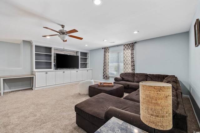617 Carolina Farms Blvd, Myrtle Beach, SC 29579 - living room with ceiling fan, carpet, recessed lighting, and built in shelves