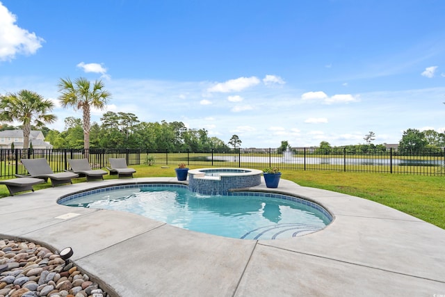 206 Palmetto Harbour Dr, North Myrtle Beach, SC 29582 - view of pool with a water view, a patio, and a pool with connected hot tub