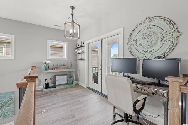206 Palmetto Harbour Dr, North Myrtle Beach, SC 29582 - office area featuring a chandelier and wood finished floors