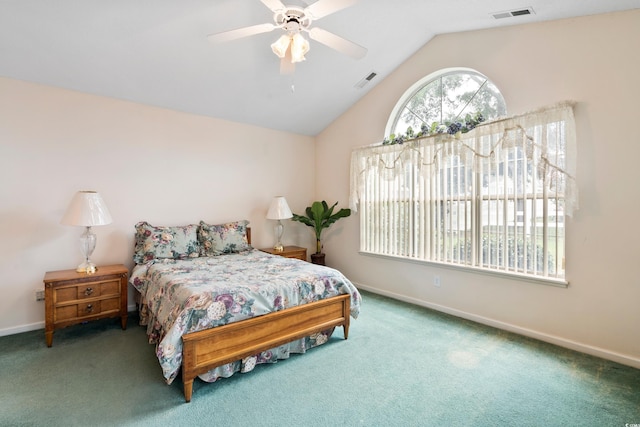 2443 Glen Dr, Little River, SC 29566 - bedroom featuring lofted ceiling, carpet, and a ceiling fan