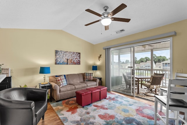 202 Landing Rd Unit 202H, North Myrtle Beach, SC 29582 - living area featuring wood finished floors, a ceiling fan, and vaulted ceiling