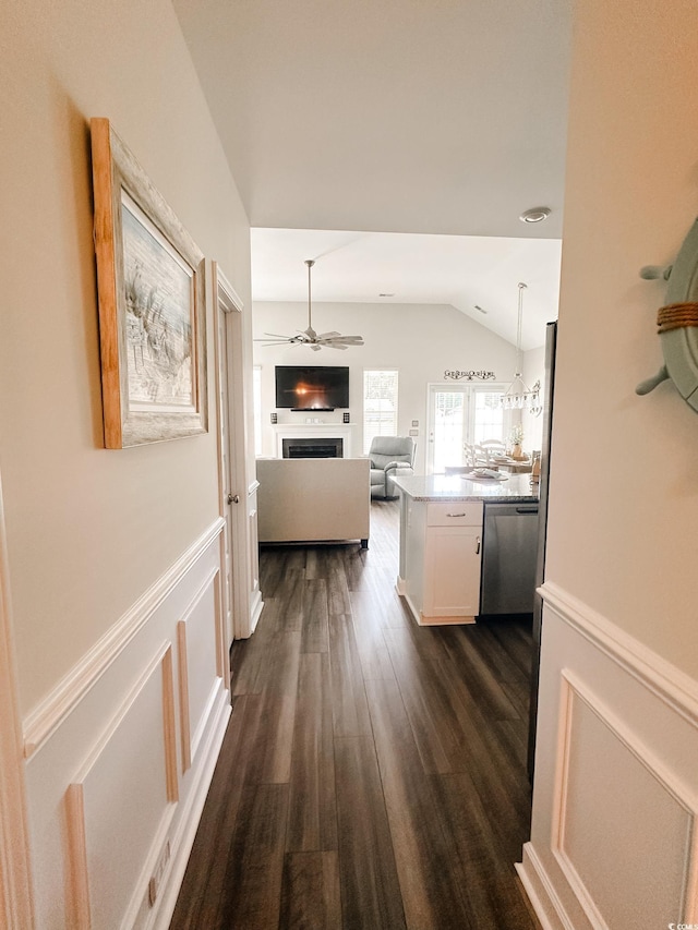 240 Sundew Loop, Little River, SC 29566 - hall featuring vaulted ceiling and dark wood-style flooring
