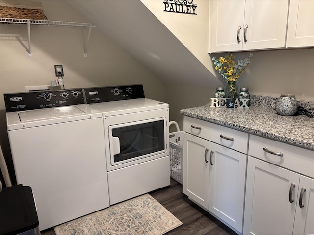 240 Sundew Loop, Little River, SC 29566 - laundry area with washer and dryer, cabinet space, and dark wood-type flooring