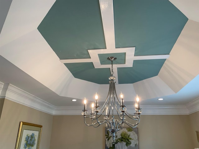 1605 Waterway Dr, North Myrtle Beach, SC 29582 - detailed view of ornamental molding, a chandelier, and recessed lighting