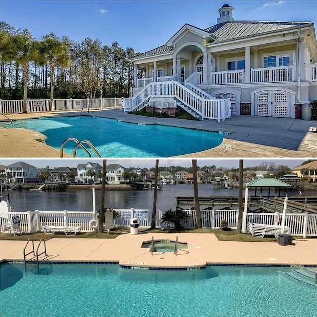 1605 Waterway Dr, North Myrtle Beach, SC 29582 - community pool with stairway, a patio, and a water view