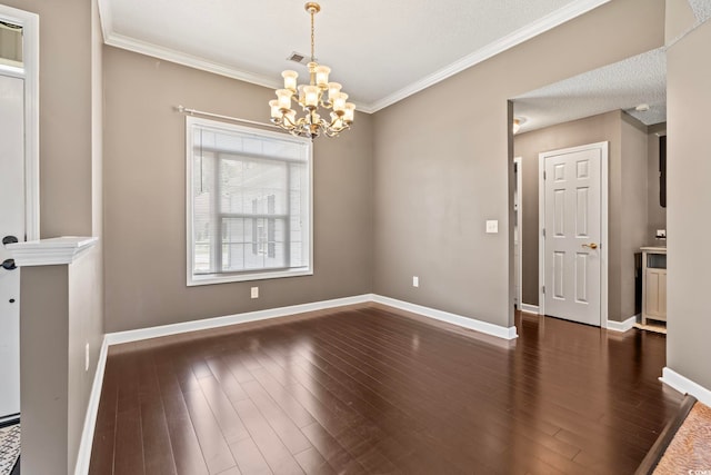 127 Ashworth Dr, Little River, SC 29566 - unfurnished room with a chandelier, crown molding, and dark wood-type flooring