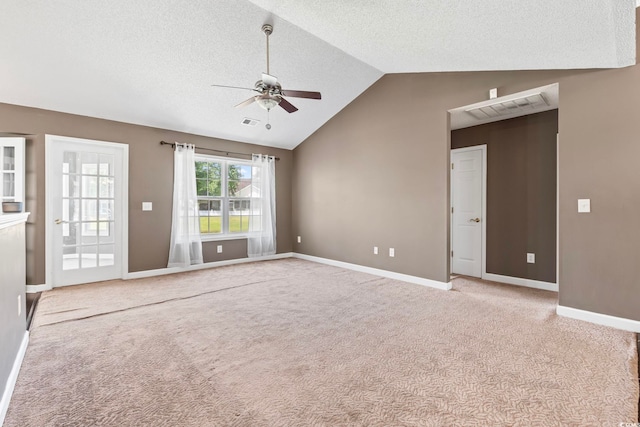 127 Ashworth Dr, Little River, SC 29566 - unfurnished living room with ceiling fan, lofted ceiling, carpet flooring, and a textured ceiling