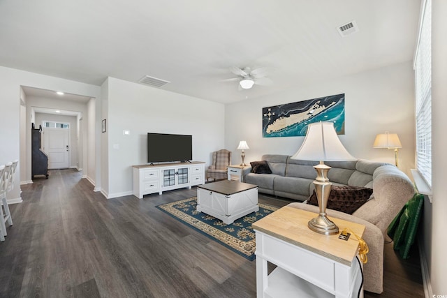 305 Picnic Basket Pl, Longs, SC 29568 - living area featuring dark wood-style floors and ceiling fan