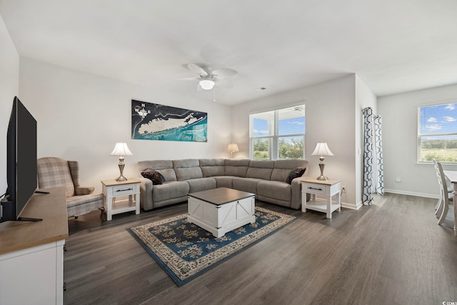 305 Picnic Basket Pl, Longs, SC 29568 - living room featuring dark wood-type flooring and ceiling fan