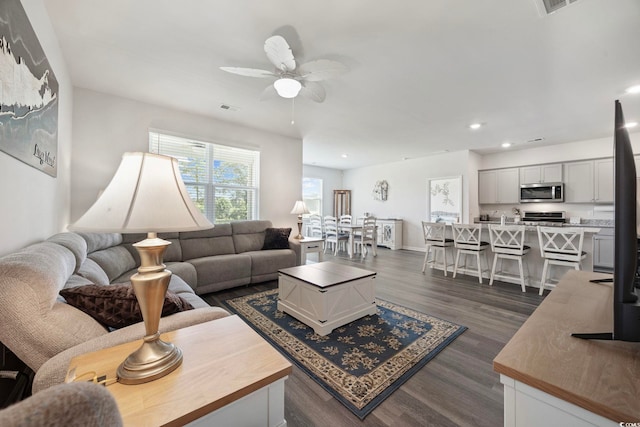 305 Picnic Basket Pl, Longs, SC 29568 - living area with recessed lighting, dark wood-style flooring, and ceiling fan