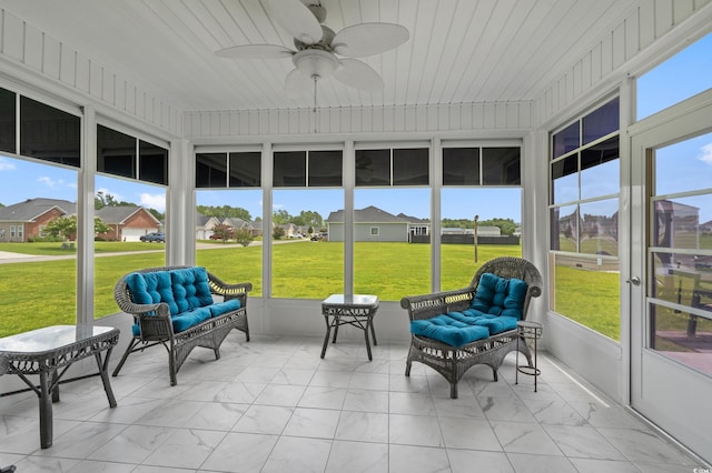 215 Vineyard Lake Cir, Conway, SC 29527 - sunroom featuring ceiling fan, an outdoor living space, plenty of natural light, and a residential view