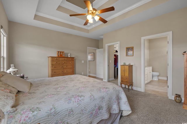 215 Vineyard Lake Cir, Conway, SC 29527 - bedroom featuring a walk in closet, carpet floors, ornamental molding, a raised ceiling, and ensuite bathroom