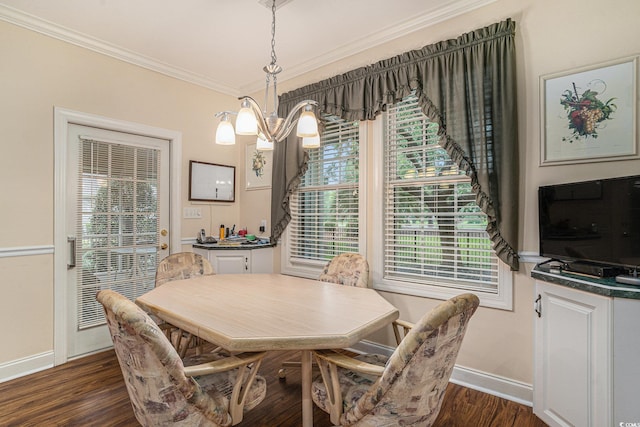 285 Georgetown Dr, Pawleys Island, SC 29585 - dining room with crown molding, dark wood finished floors, and a chandelier