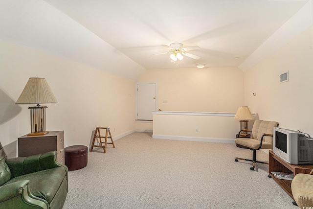 285 Georgetown Dr, Pawleys Island, SC 29585 - sitting room with ceiling fan, light carpet, and vaulted ceiling