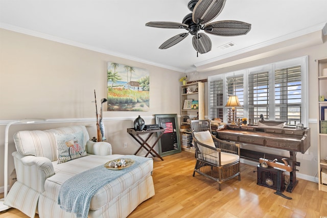 4366 Rivergate Ln Unit 404, Little River, SC 29566 - office area featuring ceiling fan, ornamental molding, and wood finished floors