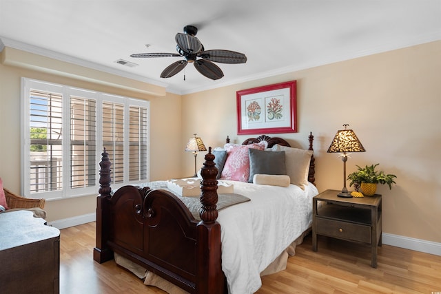 4366 Rivergate Ln Unit 404, Little River, SC 29566 - bedroom featuring light wood-style floors, crown molding, and a ceiling fan