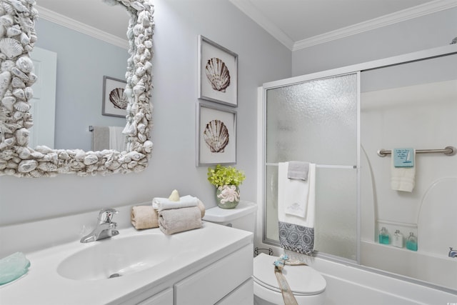 4366 Rivergate Ln Unit 404, Little River, SC 29566 - full bathroom featuring ornamental molding, bath / shower combo with glass door, and vanity