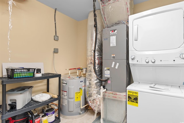 4366 Rivergate Ln Unit 404, Little River, SC 29566 - utility room with electric water heater and stacked washer and clothes dryer