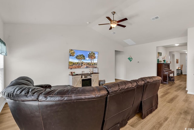 325 Cardita Loop, Myrtle Beach, SC 29588 - living room with ceiling fan, light wood-style floors, and vaulted ceiling