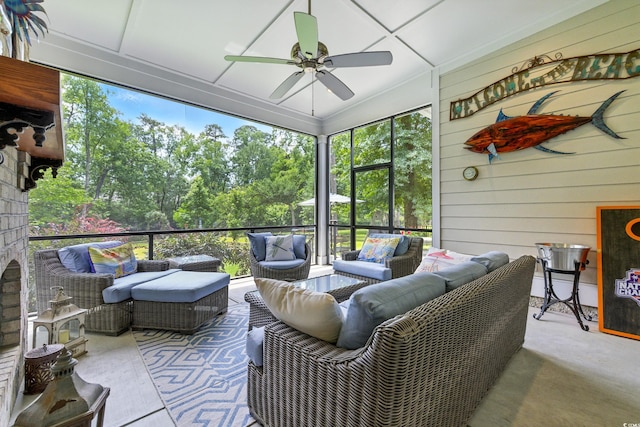175 Chapel Creek Rd, Pawleys Island, SC 29585 - sunroom with an outdoor living space, a ceiling fan, and healthy amount of natural light