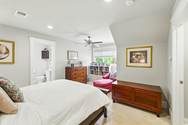 175 Chapel Creek Rd, Pawleys Island, SC 29585 - bedroom featuring recessed lighting, light colored carpet, ensuite bath, and ceiling fan